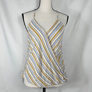Market & Spruce Wrap Tank Women XS Blue Mustard Stripe Rayon Cami Top casual